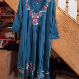 Johnny Was JWLA Cotton Embroidered Dress Size 2X with pockets